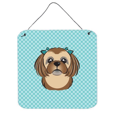 MICASA Checkerboard Blue Chocolate Brown Shih Tzu Aluminum Metal Wall Or Door Hanging Prints6 x 6 In. MI714180